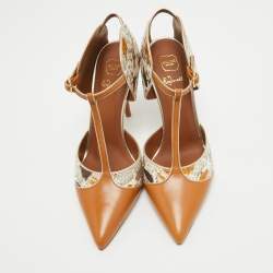 Pre Owned Malone Souliers Multicolor Snakeskin and Leather Ankle Strap Pumps Size 39