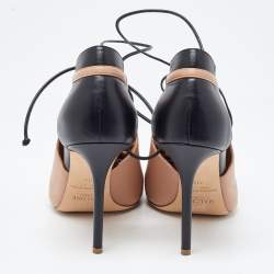 Pre Owned Malone Souliers Beige/Black Leather Montana Lace Up Pumps Size 41.5