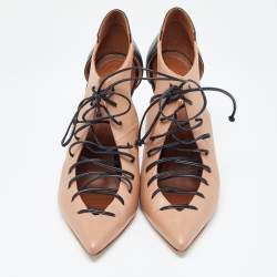 Pre Owned Malone Souliers Beige/Black Leather Montana Lace Up Pumps Size 41.5