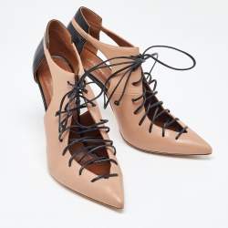 Pre Owned Malone Souliers Beige/Black Leather Montana Lace Up Pumps Size 41.5