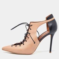 Pre Owned Malone Souliers Beige/Black Leather Montana Lace Up Pumps Size 41.5
