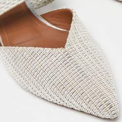 Pre Owned Malone Souliers Silver Woven Canvas Maisie Flat Mules Size 37.5