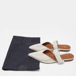 Pre Owned Malone Souliers Silver Woven Canvas Maisie Flat Mules Size 37.5