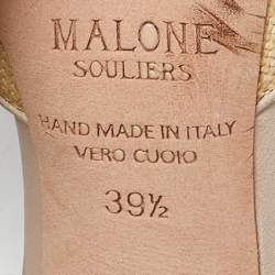 Pre Owned Malone Souliers Cream/Beige Woven Raffia and Leather Imogen Mule Sandals Size 39.5