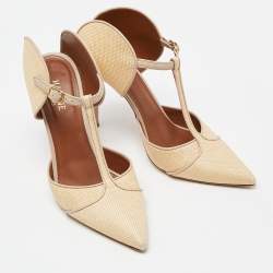 Pre Owned Malone Souliers Cream/Beige Woven Raffia and Leather Imogen Mule Sandals Size 39.5