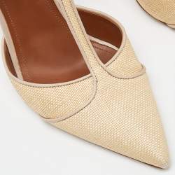 Pre Owned Malone Souliers Cream/Beige Woven Raffia and Leather Imogen Mule Sandals Size 39.5