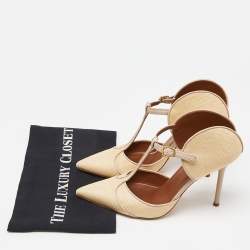 Pre Owned Malone Souliers Cream/Beige Woven Raffia and Leather Imogen Mule Sandals Size 39.5