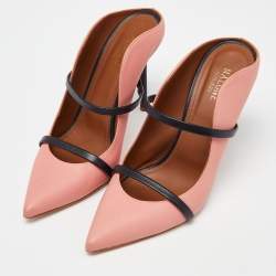 Pre Owned Malone Souliers Pink/Black Leather Maureen Mules Size 40