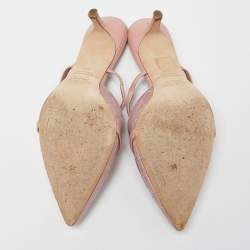 Pre Owned Malone Souliers Two Tone Pink Quilted Satin and Leather Frankie Mules Size 39.5