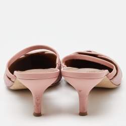 Pre Owned Malone Souliers Two Tone Pink Quilted Satin and Leather Frankie Mules Size 39.5