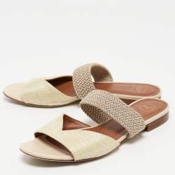 Malone Souliers Cream Woven Raffia Rodena Flat Slides Size 37