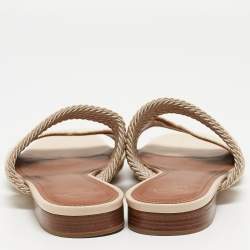 Malone Souliers Cream Woven Raffia Rodena Flat Slides Size 37