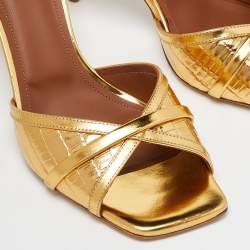 Pre Owned Malone Souliers Gold Leather Perla Slide Sandals Size 41