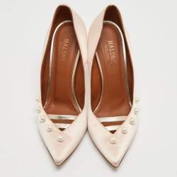 Malone Souliers Pink Satin Pearl Embellished Zia Pumps Size 37.5