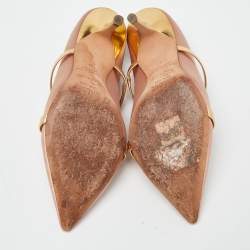 Pre Owned Malone Souliers Peach Satin and Leather Maureen Mules Size 37