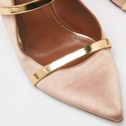 Pre Owned Malone Souliers Peach Satin and Leather Maureen Mules Size 37