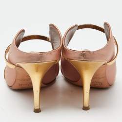 Pre Owned Malone Souliers Peach Satin and Leather Maureen Mules Size 37