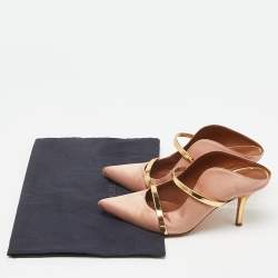 Pre Owned Malone Souliers Peach Satin and Leather Maureen Mules Size 37