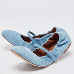 Pre Owned Malone Souliers Light Blue Suede Cher Ballet Flats Size 37.5 