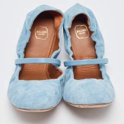 Pre Owned Malone Souliers Light Blue Suede Cher Ballet Flats Size 37.5 