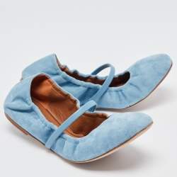 Pre Owned Malone Souliers Light Blue Suede Cher Ballet Flats Size 37.5 