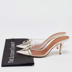 Pre Owned Malone Souliers Transparent/White PVC and Patent Missy Mules Size 40