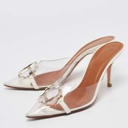 Pre Owned Malone Souliers Transparent/White PVC and Patent Missy Mules Size 40