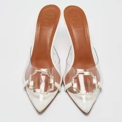 Pre Owned Malone Souliers Transparent/White PVC and Patent Missy Mules Size 40