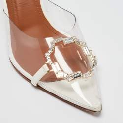 Pre Owned Malone Souliers Transparent/White PVC and Patent Missy Mules Size 40