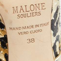 Pre Owned Malone Souliers Black/Gold Snakeskin and Leather Maureen Slide Mules Size 38