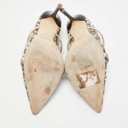 Pre Owned Malone Souliers Black/Gold Snakeskin and Leather Maureen Slide Mules Size 38