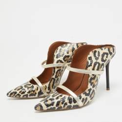 Pre Owned Malone Souliers Black/Gold Snakeskin and Leather Maureen Slide Mules Size 38