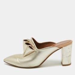 Malone Souliers Gold Leather Block Heel Mules Size 37.5