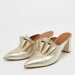 Malone Souliers Gold Leather Block Heel Mules Size 37.5