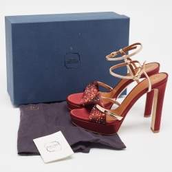 Malone Souliers Burgundy/Gold Satin and Leather Embellished Platform Sandals Size 37.5