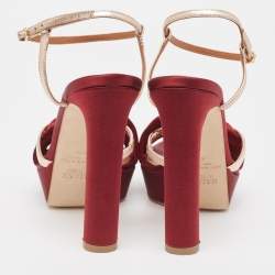 Malone Souliers Burgundy/Gold Satin and Leather Embellished Platform Sandals Size 37.5