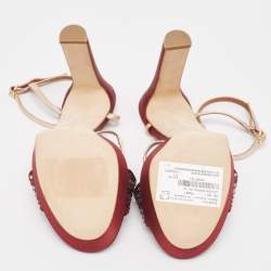 Malone Souliers Burgundy/Gold Satin and Leather Embellished Platform Sandals Size 37.5