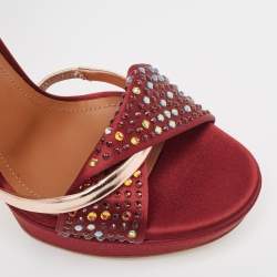 Malone Souliers Burgundy/Gold Satin and Leather Embellished Platform Sandals Size 37.5