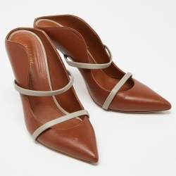 Pre Owned Malone Souliers Brown/Grey Leather Maureen Mules Size 39