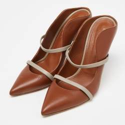Pre Owned Malone Souliers Brown/Grey Leather Maureen Mules Size 39
