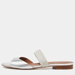 Malone Souliers Silver Leather Milena Flat Slides Size 40