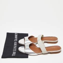 Malone Souliers Silver Leather Milena Flat Slides Size 40