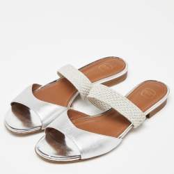 Malone Souliers Silver Leather Milena Flat Slides Size 40