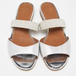 Malone Souliers Silver Leather Milena Flat Slides Size 40