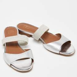 Malone Souliers Silver Leather Milena Flat Slides Size 40
