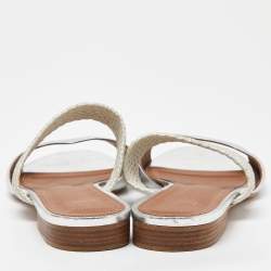 Malone Souliers Silver Leather Milena Flat Slides Size 40