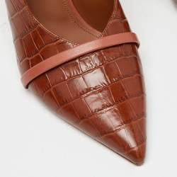Malone Souliers Brown Croc Embossed Leather Maureen Pumps Size 41