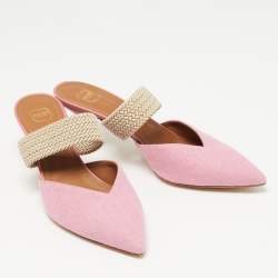 Pre Owned Malone Souliers Pink Raffia Maisie Mules Size 39