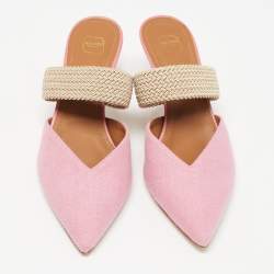 Pre Owned Malone Souliers Pink Raffia Maisie Mules Size 39