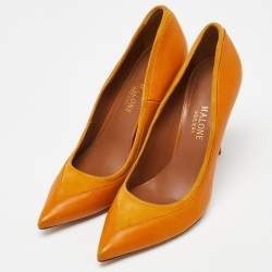 Pre Owned Malone Souliers Mustard Leather and Suede Pointed Toe Pumps Size 39